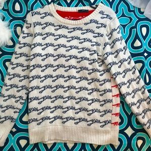 Crewneck colorblock sweater in jacquard "Yes/No"